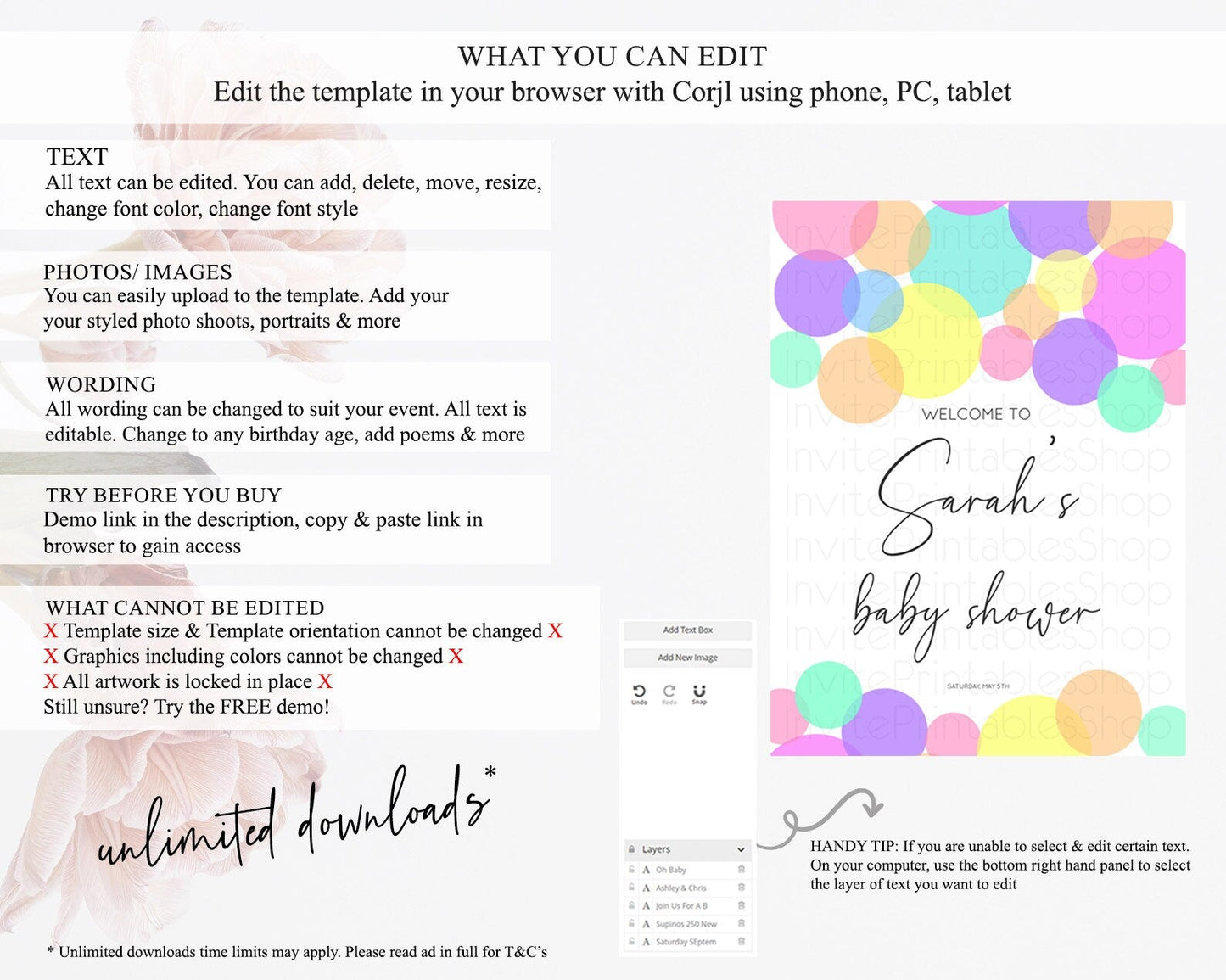 Rainbow Baby Shower Welcome Sign Pastel Welcome Board Pastel Rainbow Confetti Welcome Sign Colorful Bubbles Pastel Welcome Sign D10888