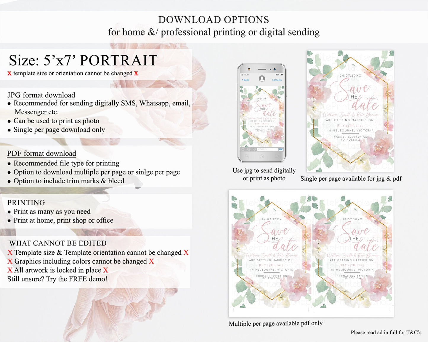 Wildflower Save The Date Template Secret Garden Save The Date Pastel Floral Garden Party Boho Flowers Birthday Baby Shower Wedding D10965