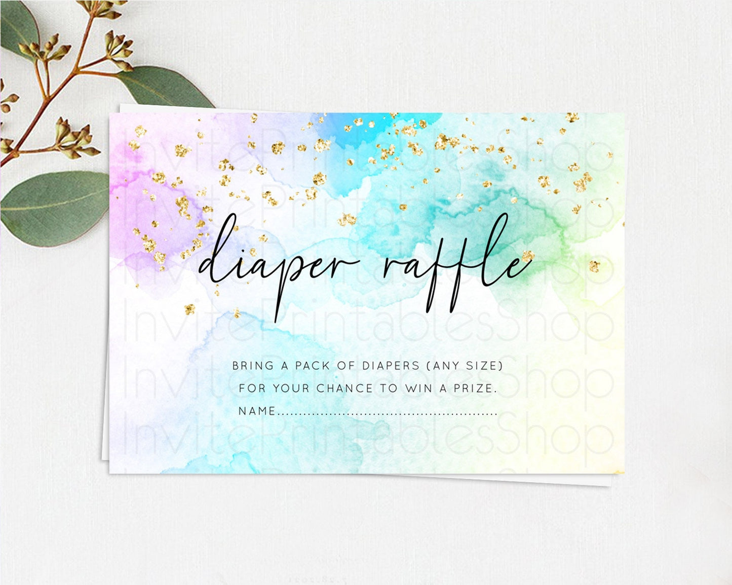 Pastel Diaper Raffle Card Pastel Rainbow Diaper Raffle Insert Colorful Ombre Watercolor Diaper Ticket Confetti Glitter Raffle Game D10771