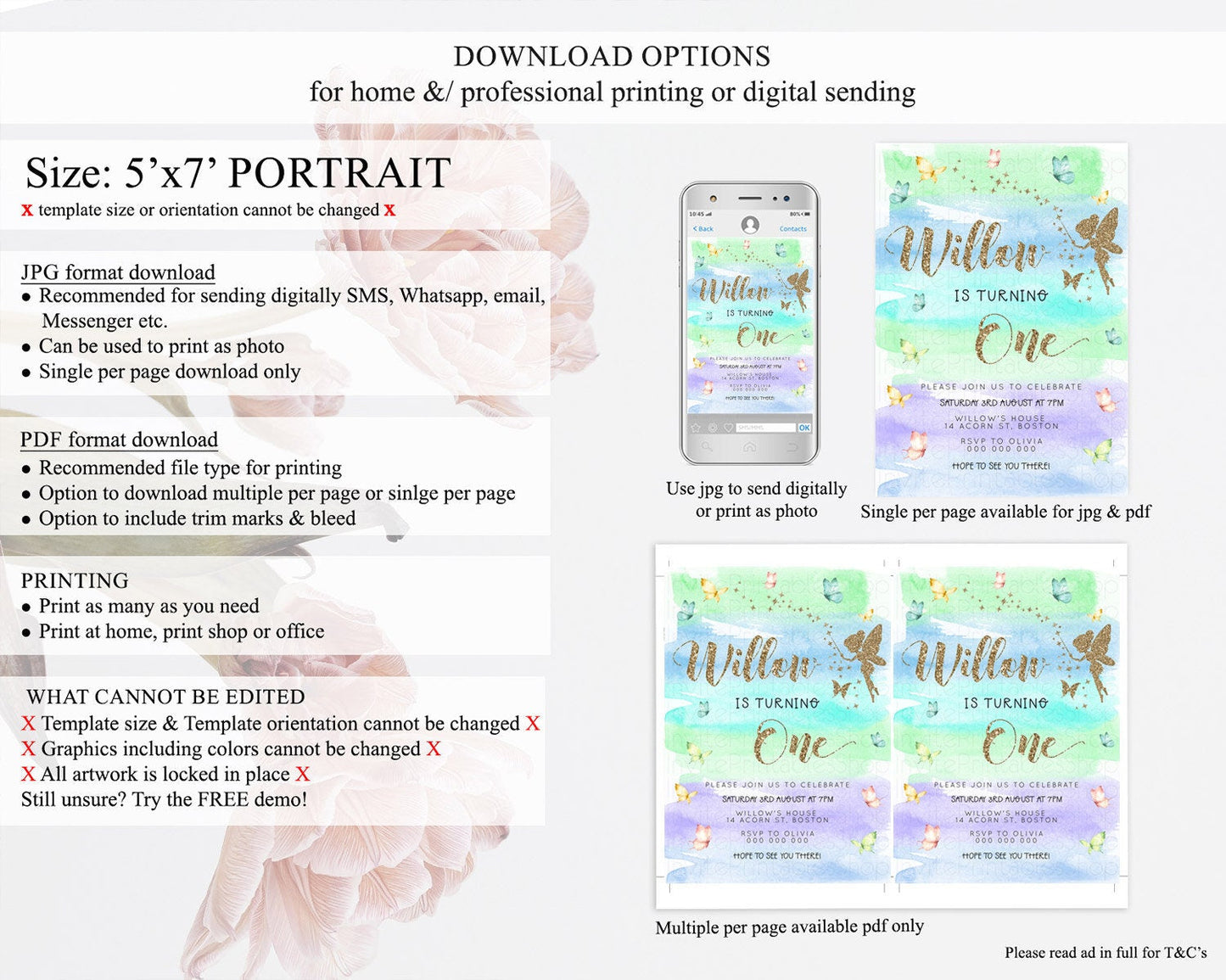 Pastel Fairy Birthday Invitation Pastel Butterflies Fairy Birthday Invitation Rainbow Ombre Watercolor 1st 2nd Birthday Invitation D23321