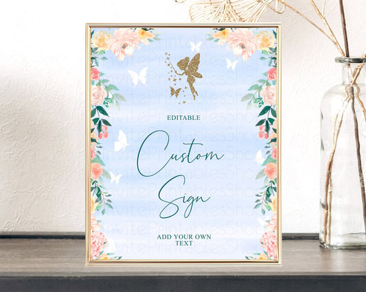 Editable Fairy Sign Enchanted Garden Table Sign Decor Pastel Floral Butterfl