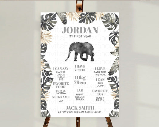 Editable Elephant First Birthday Milestone Board Elephant Milestone Poster O