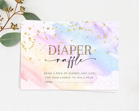 Pastel Diaper Raffle Card Pastel Rainbow Diaper Raffle Insert Colorful Ombre Watercolor Diaper Ticket Confetti Glitter Raffle Game D10635