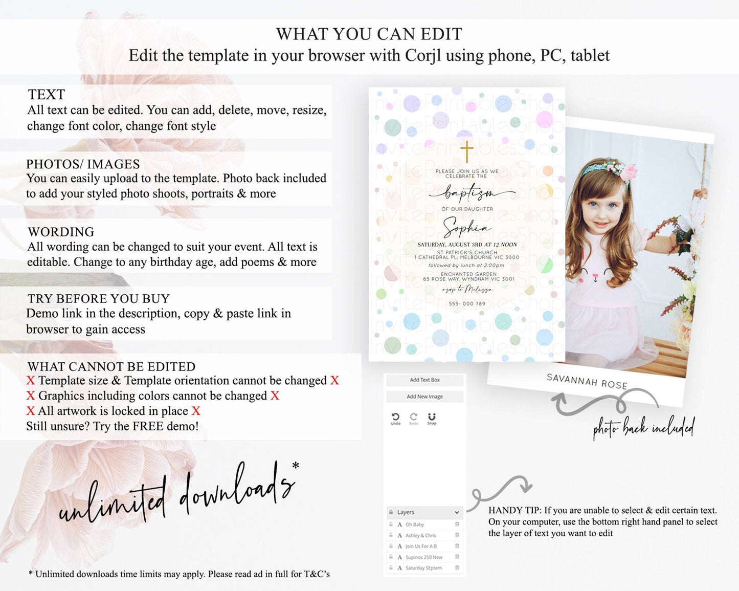 Pastel Baptism Invitation Pastel Confetti Baptism 1st Birthday Invitation Colorful Rainbow Confetti Bubbles Christening Invitation D10135