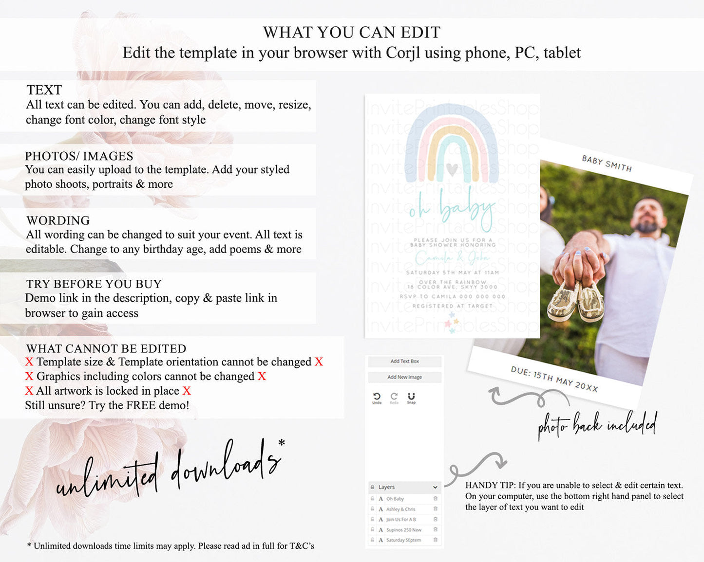 Pastel Rainbow Baby Shower Invitation Pastel Rainbow Invitation Rainbow Baby Invitation Pastel Invitation Boho Rainbow Invitation D10214