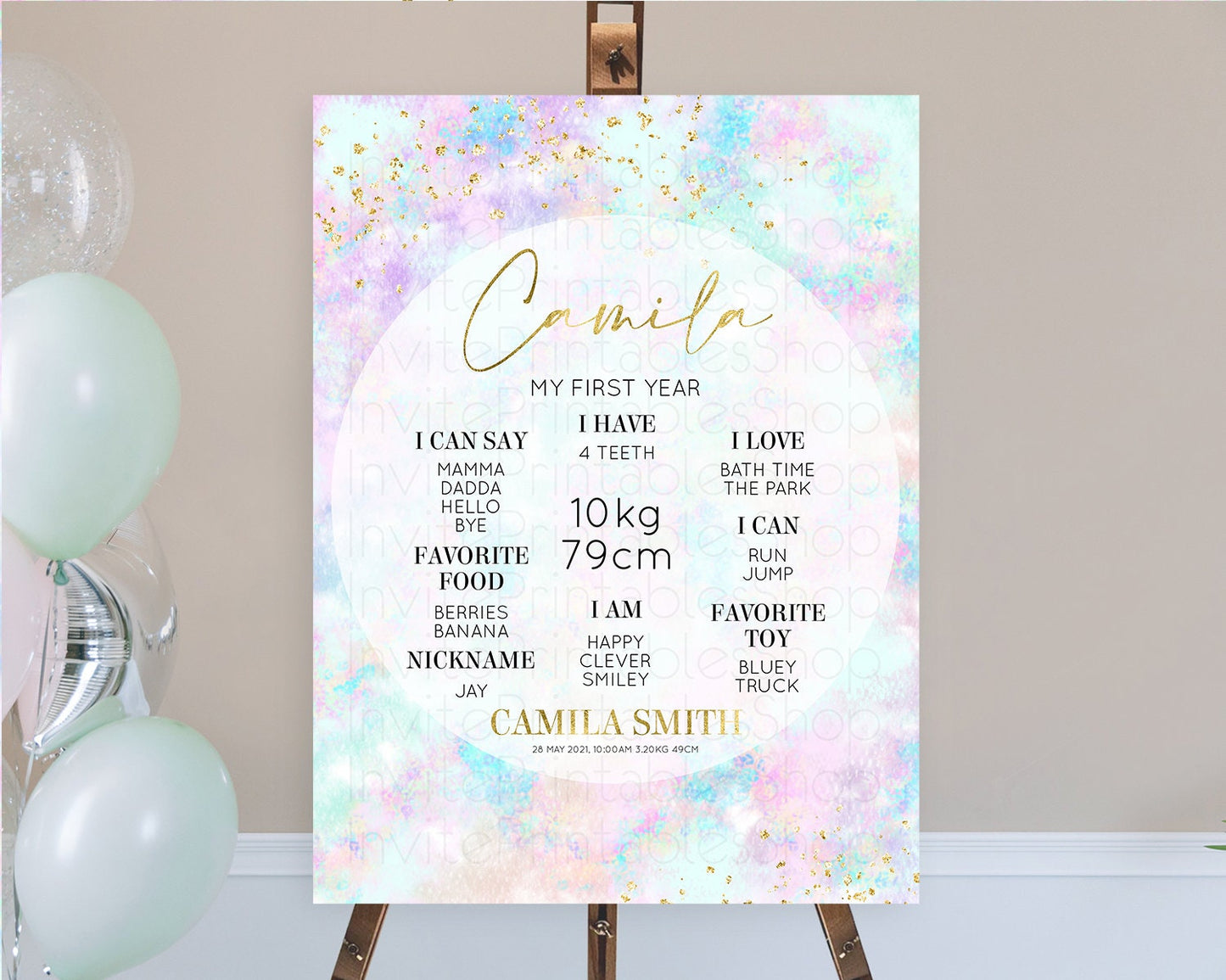 Editable Pastel First Birthday Milestone Board Pastel Rainbow Milestone Post