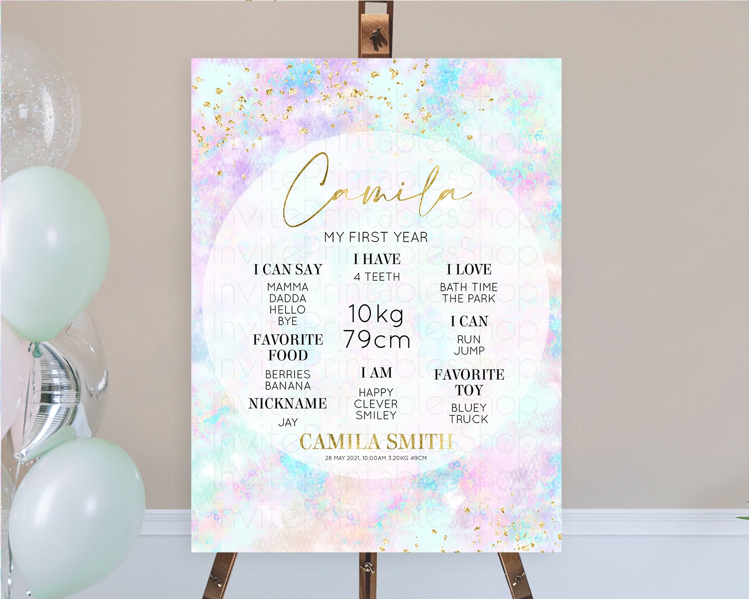 Editable Pastel First Birthday Milestone Board Pastel Rainbow Milestone Post