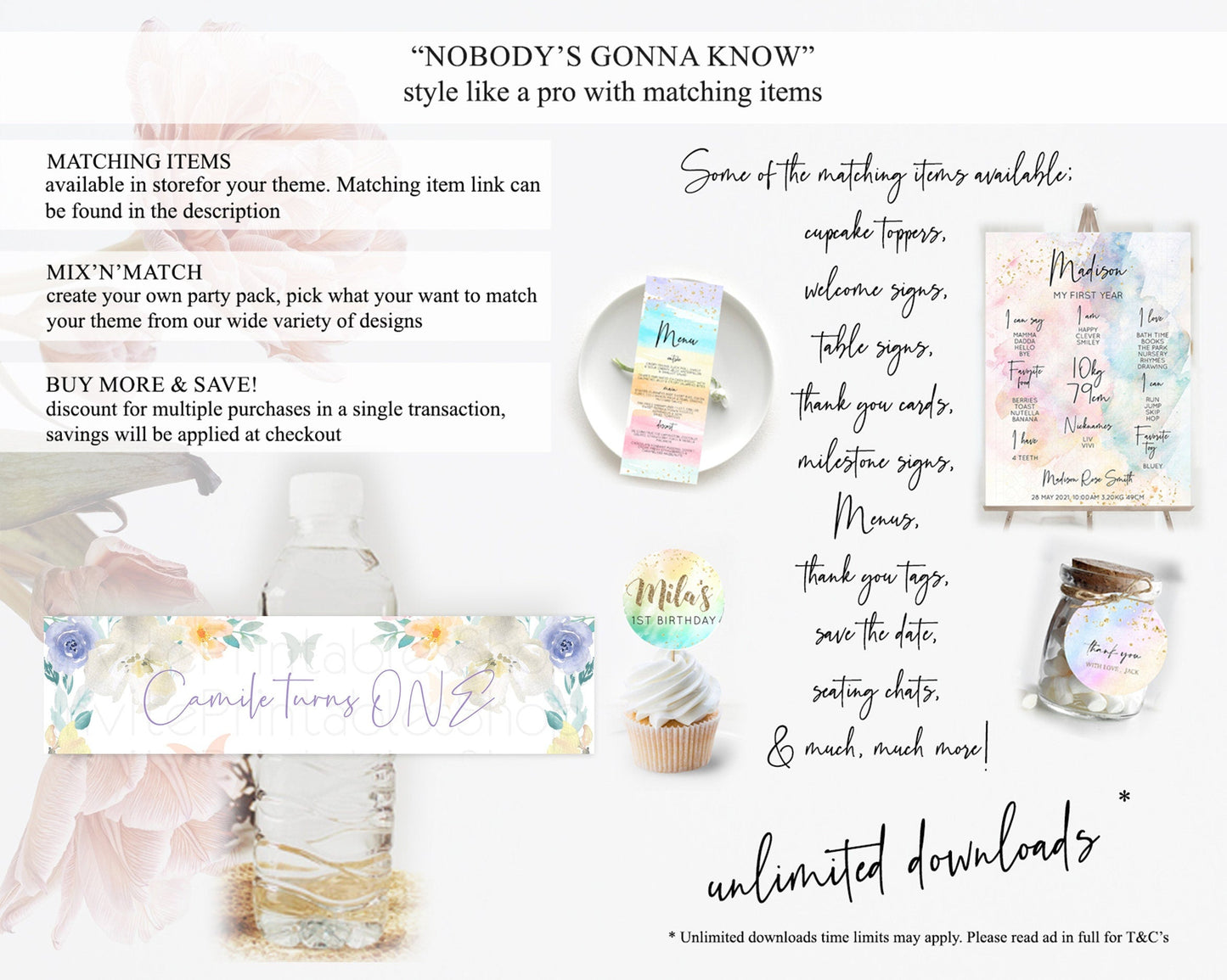 Wildflower Water Label Template Secret Garden Water Label Pastel Floral Garden Party Decor Boho Flowers Birthday Baby Shower Wedding D10710