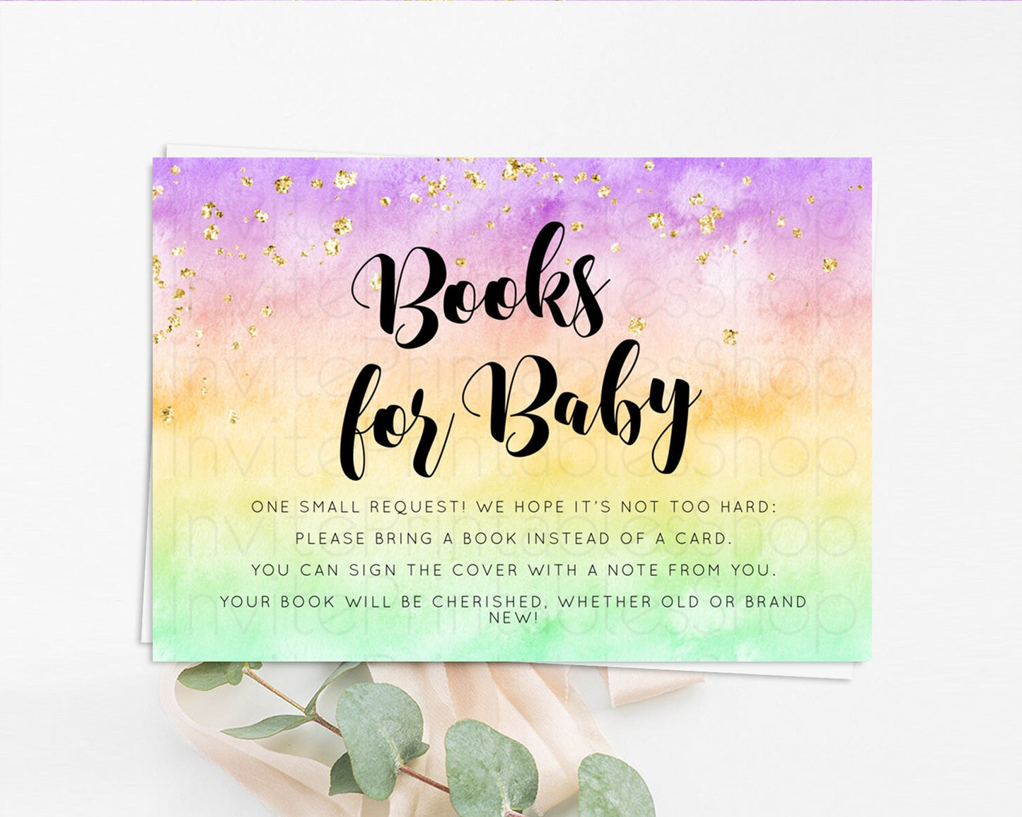 Pastel Books For Baby Card Pastel Rainbow Book Insert Colorful Ombre Watercolor Book Card Confetti Glitter Baby Book Poem Request D10512