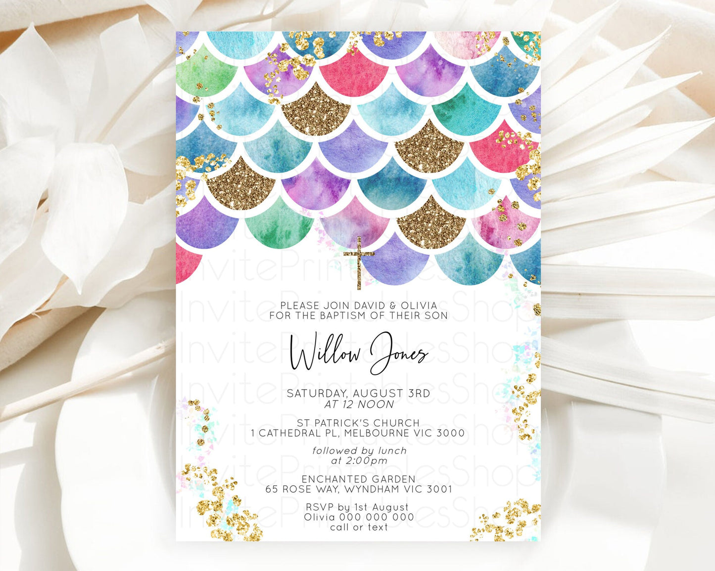 Rainbow Fish Baptism Invitation Rainbow Fish Baptism 1st Birthday Invitation Watercolor Mermaid Pastel Sea Chrisnteing Invitation D10581