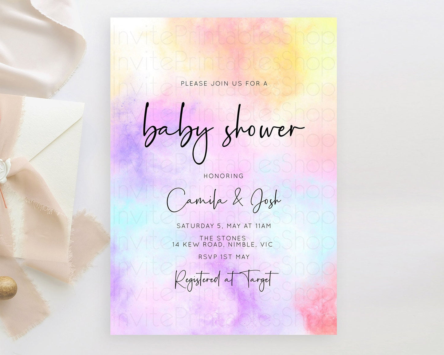 Editable Pastel Baby Shower Invitation Rainbow Baby Shower Invitation Colorf
