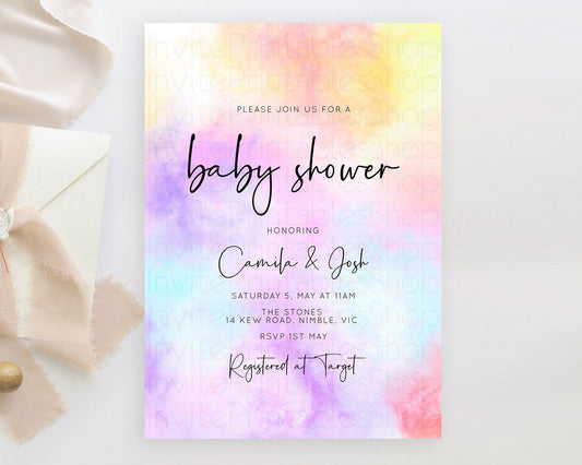 Editable Pastel Baby Shower Invitation Rainbow Baby Shower Invitation Colorf