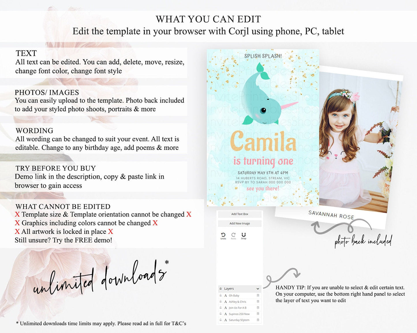 Narwhal Birthday Invitation Narwhal Unicorn Invitation Rainbow Sea Pastel Under Sea Unicorn Narwhal Party 3rd 2nd 1st First Birthday D10731