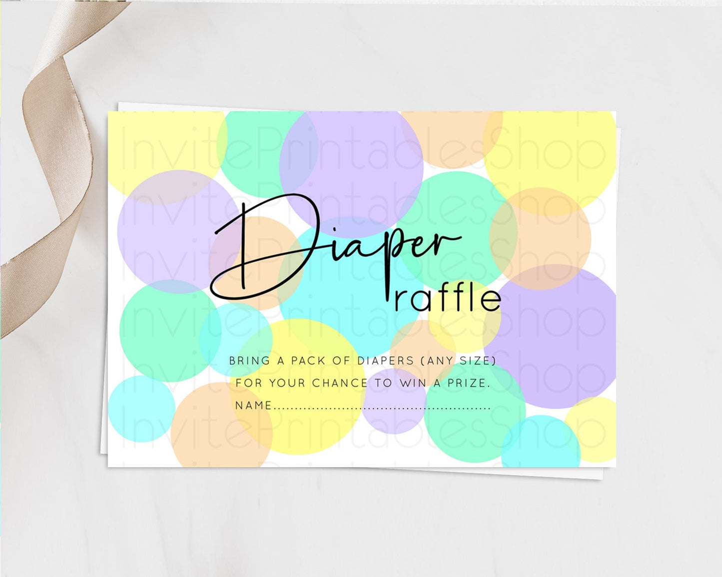 Rainbow Diaper Raffle Card Pastel Sprinkles Diaper Raffle Insert Rainbow Confetti Diaper Ticket Colorful Bubbles Pastel Raffle Game D10412