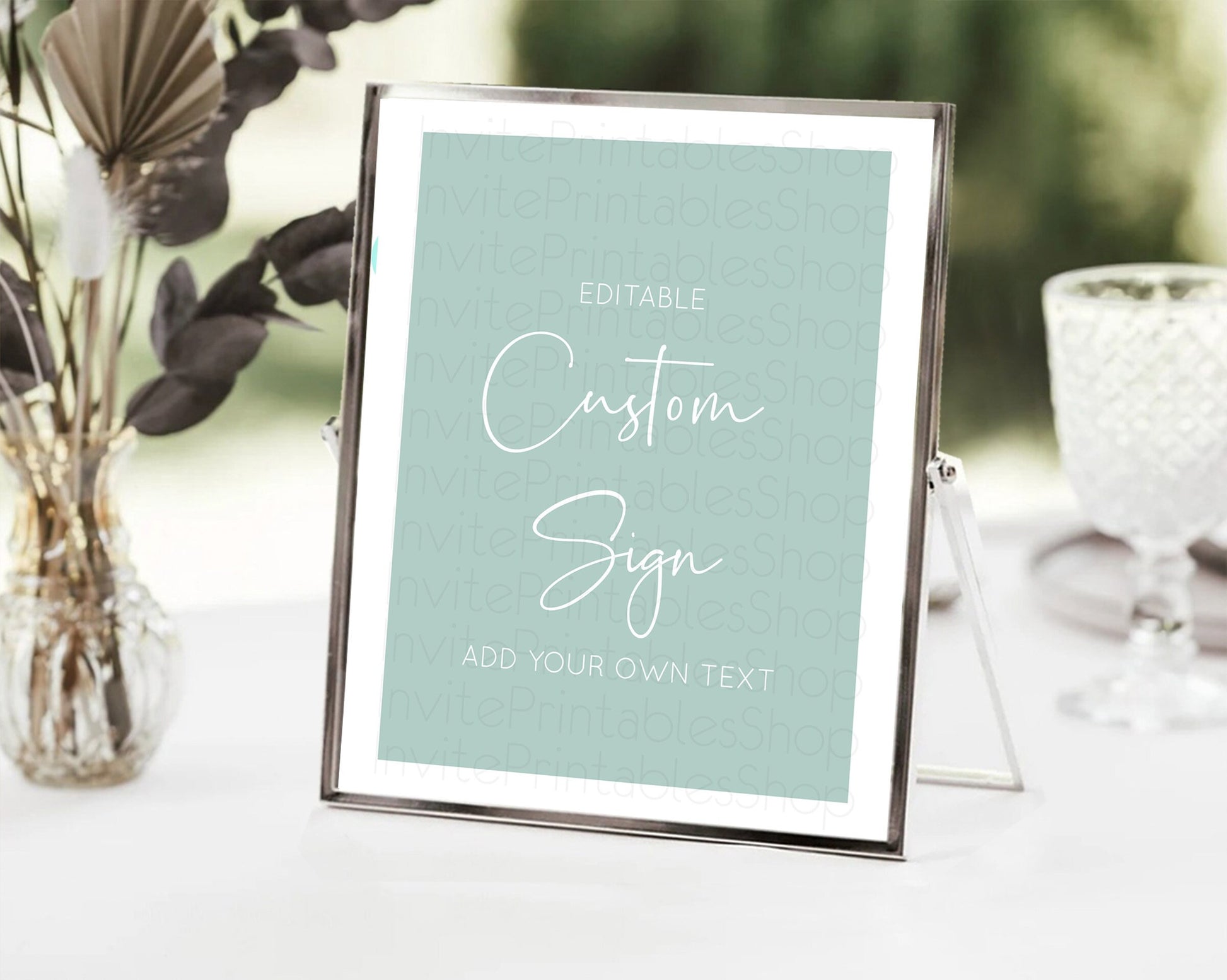 Editable Minimalist Green Sign Freen Table Sign Decor Simple Modern Green Pa