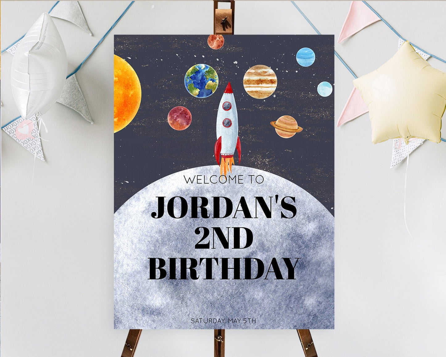 Space Birthday Welcome Sign Space Welcome Board First Trip Around the Sun Welcome Poster Planets Solar System ONE year Birthday Sign D10430