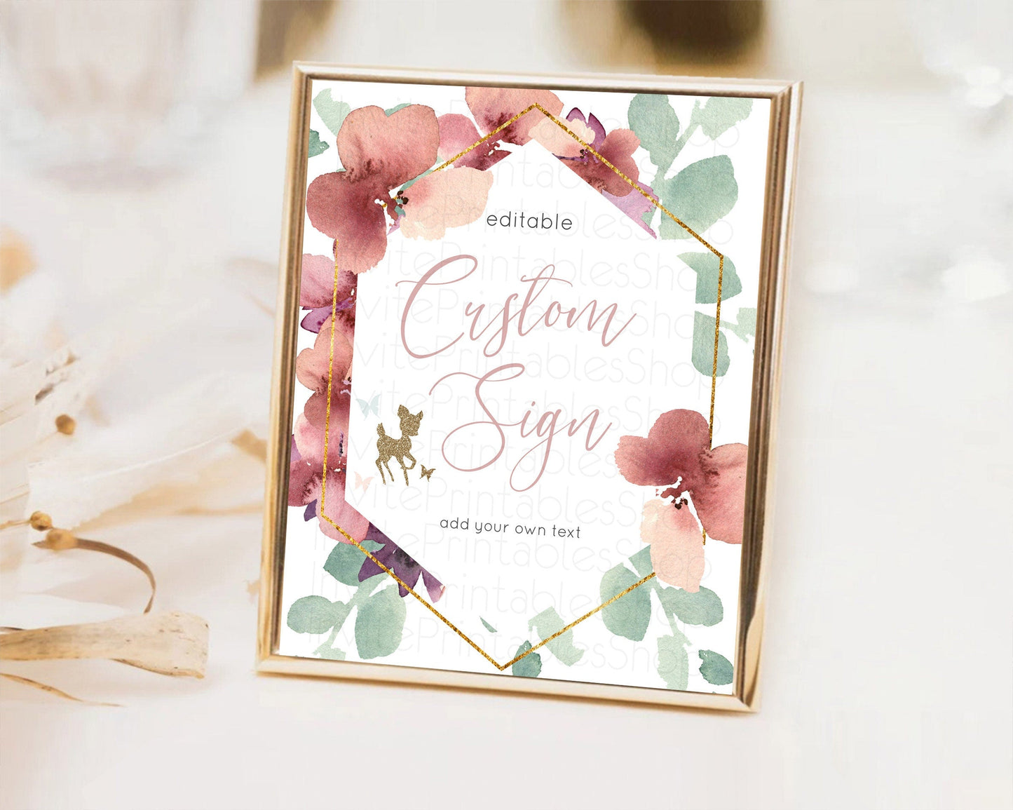Fawn Deer Sign Pastel Floral Deer Table Sign Decor Enchanted Forest Butterfly Party 1st Birthday Baptism Baby Shower Bridal Shower D10459