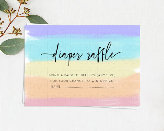 Pastel Diaper Raffle Card Pastel Rainbow Diaper Raffle Insert Colorful Ombre Watercolor Diaper Ticket Confetti Glitter Raffle Game D10510