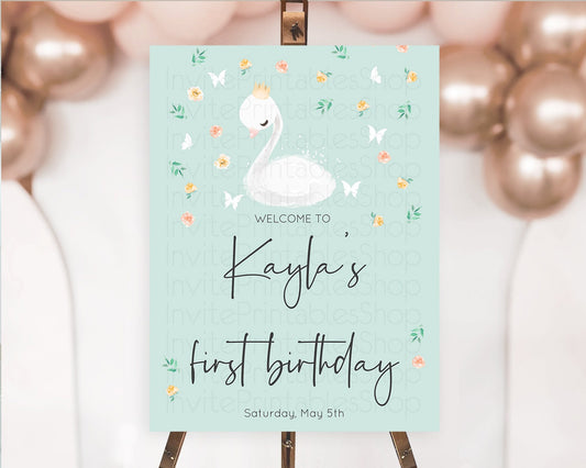 Swan Welcome Board Swan Princess Ballet Welcome Sign Enchanted Swan Lake Secret Garden Pastel Floral First Birthday Welcome Sign D10905