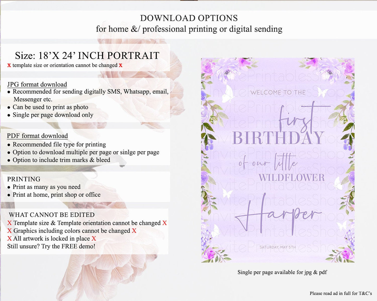 Secret Garden Welcome Sign Wildflower Welcome Board Pastel Flower Garden Welcome Poster Boho Wildflower First Birthday Welcome Sign D10719