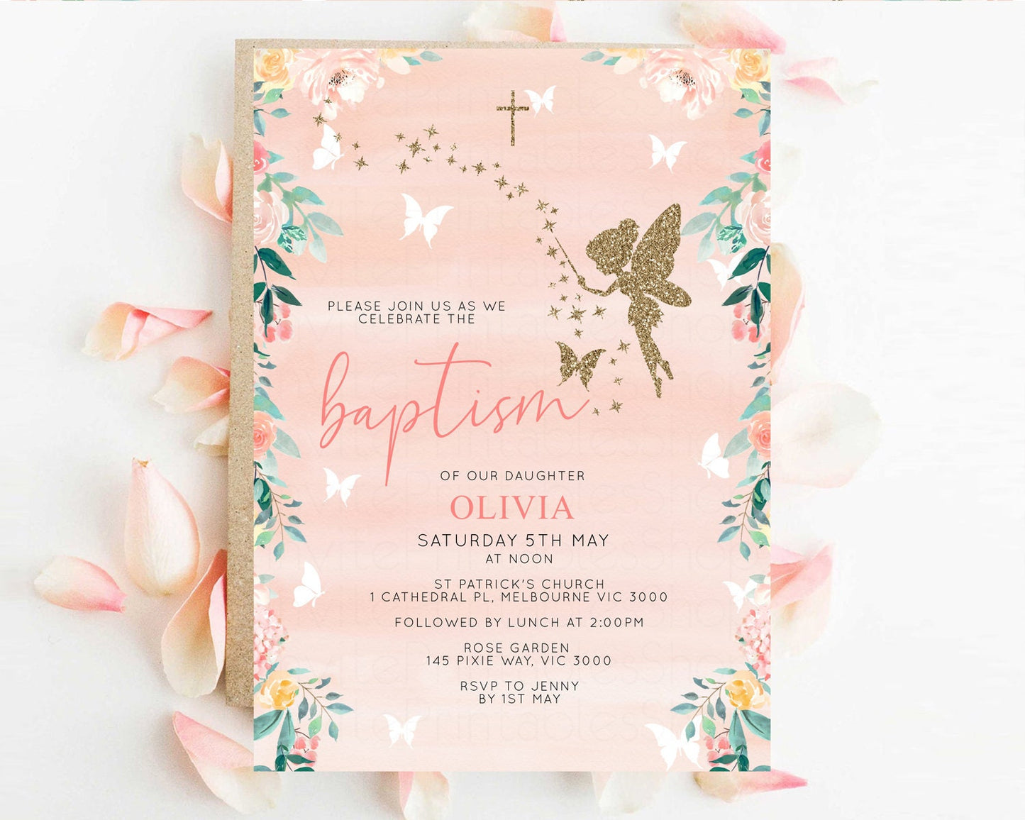 Fairy Baptism Invite Fairy Christening Invite Enchanted Forest Invite Secret Garden Invite Whimsical Floral Invite Botanical High Tea f238