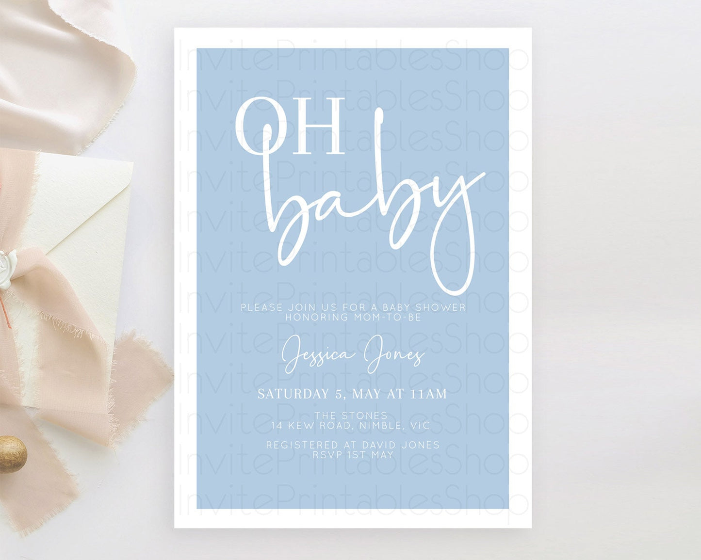 Blue Baby Shower Invitation Pastel Blue Baby Shower Invitation Minimalist Baby Shower Invitation Plain Blue Invites Modern Simple D10734