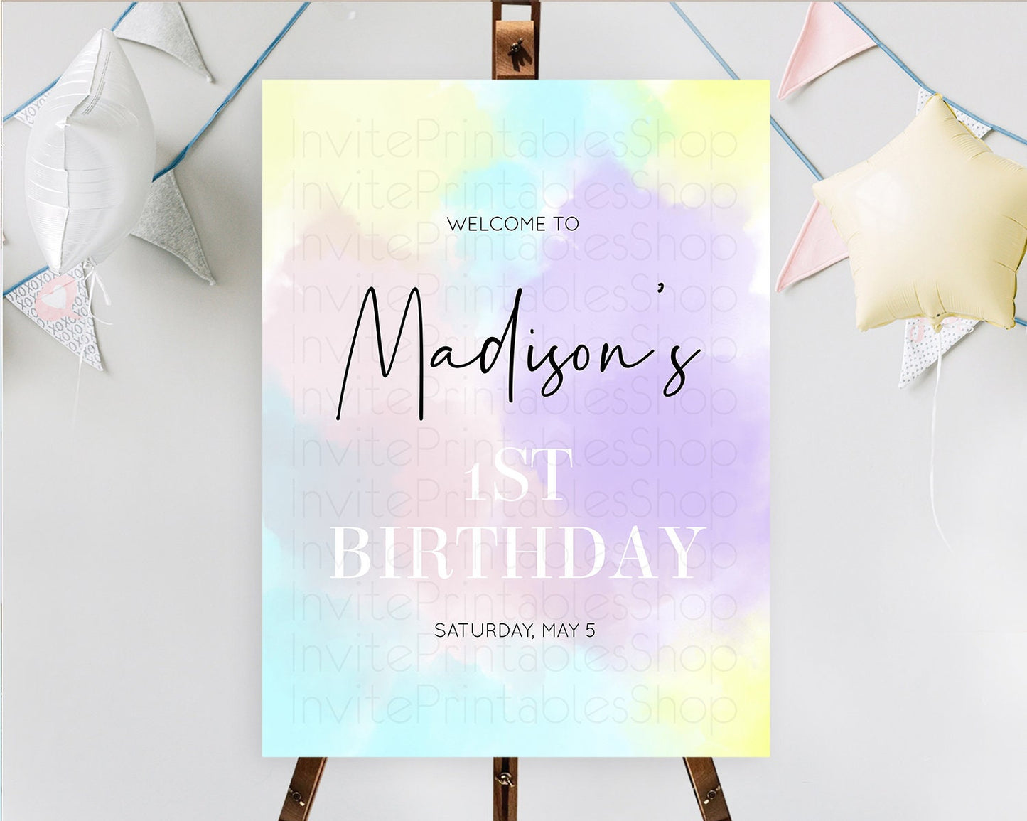 Pastel Welcome Sign Pastel Rainbow Welcome Sign Colorful Rainbow Confetti Watercolor Glitter Pastel First Birthday Welcome Sign D10617