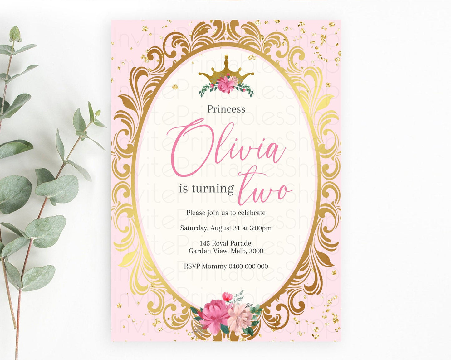 Princess Birthday Invitation Castle Invitation Royal Birthday Fairy Tale Enchanted Mirror Pastel Floral Garden 1st First Birthday D10743