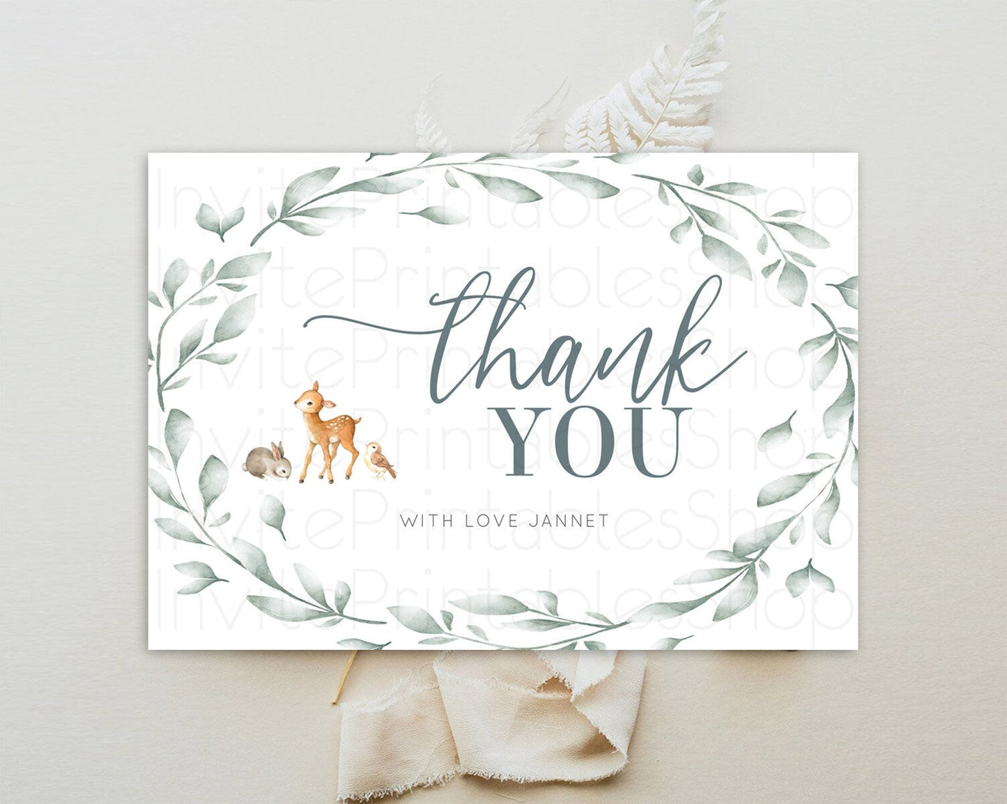 Fawn Thank You Deer Thank You Card Pastel Floral Deer Birthday Thank You Card Enchanted Forest Butterfly Deer Teacher Thank You Card D10872