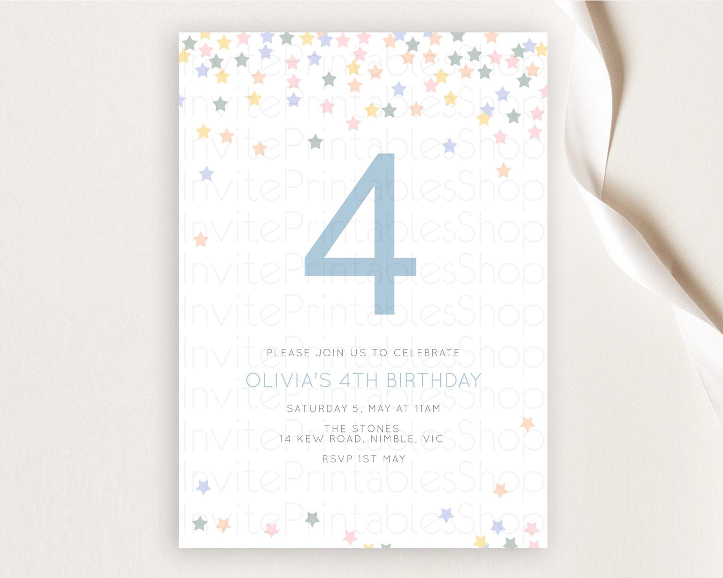 Star Birthday Invitation Pastel Stars Invite Shooting Star Party Rainbow Colorful Confetti Twinkle Little Star 2nd First Birthday D10795