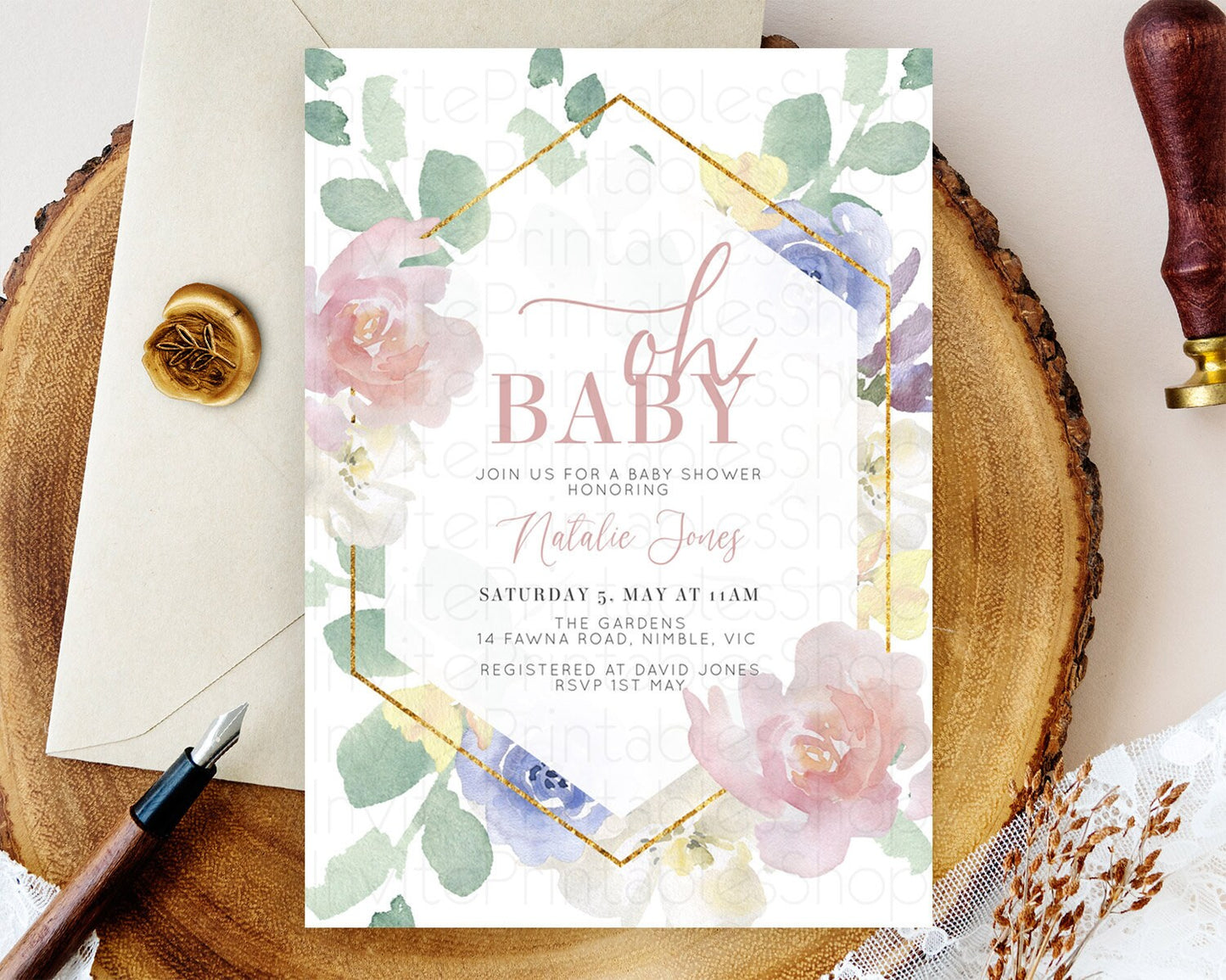 Wildflower Baby Shower Invitation Secret Garden Baby Shower Invitation Pastel Flowers Invite Enchanted Garden Shower Floral Theme D10254