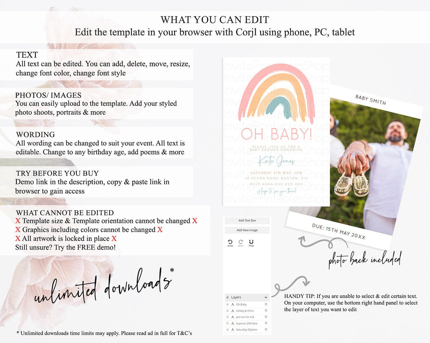 Pastel Rainbow Baby Shower Invitation Pastel Rainbow Invitation Rainbow Baby Invitation Pastel Invitation Boho Rainbow Invitation D10351