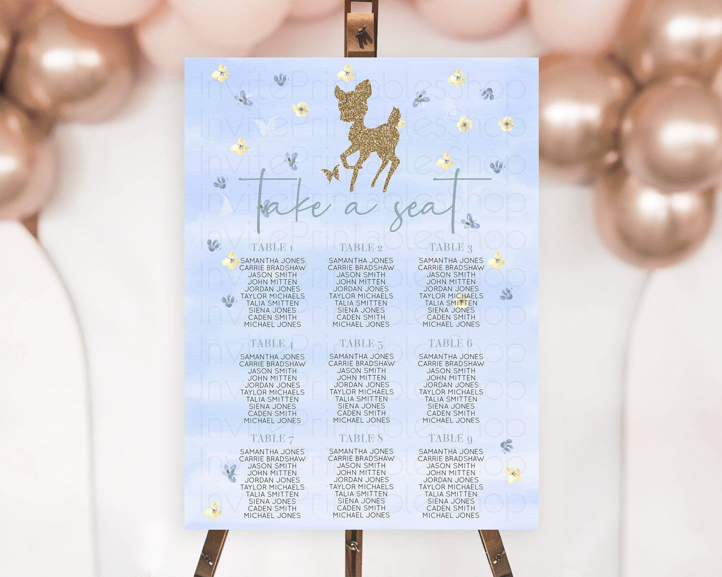 Fawn Seating Chart Deer Seating Chart Enchanted Forest Party Butterfly Pastel Flowers Whimsical Seating Chart Woodland Seating Sign D10863