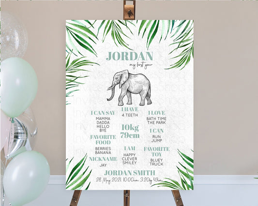 Elephant First Birthday Milestone Board Elephant Milestone Poster One Wild Year Safari Adventure Elephant Zoo Birthday Welcome Sign D10850