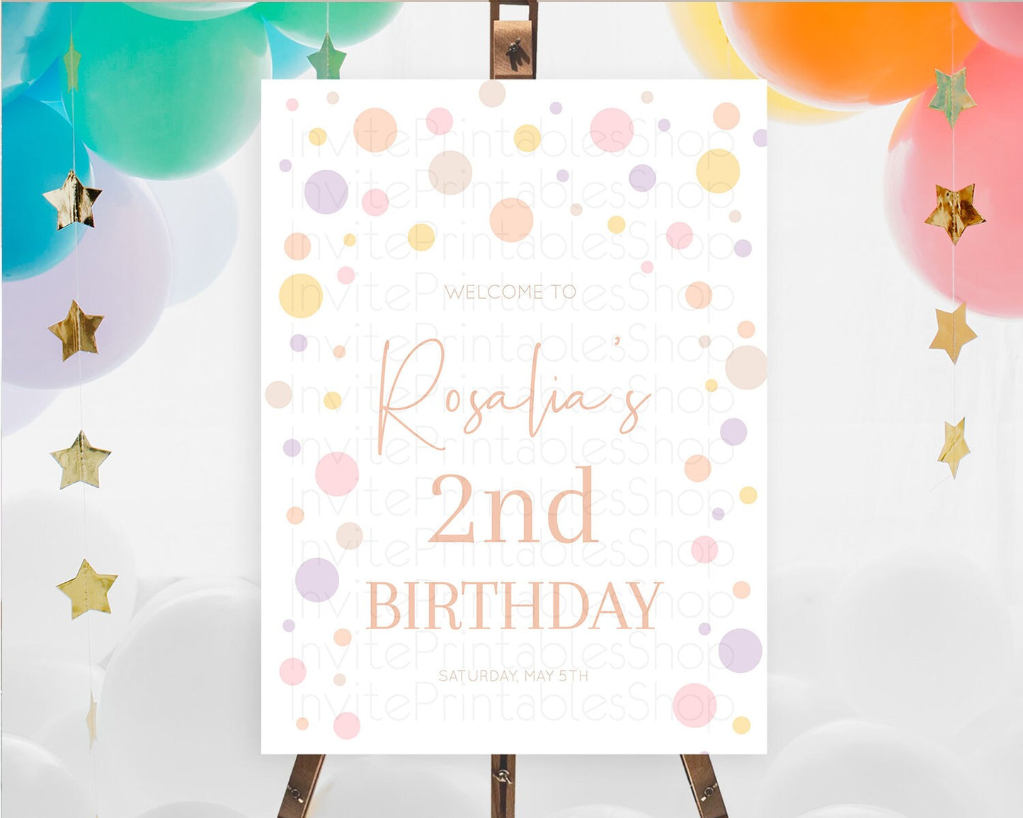 Rainbow Welcome Sign Pastel Welcome Board Pastel Rainbow Confetti Welcome Sign Colorful Bubbles Pastel First Birthday Welcome Sign D10759