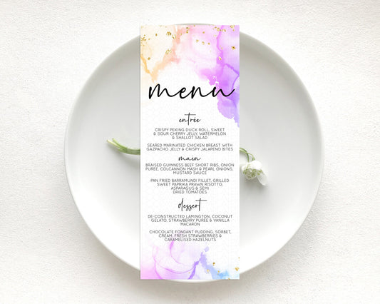 Editable Pastel Menu Pastel Rainbow Menu Template Colorful Pastel Table Deco