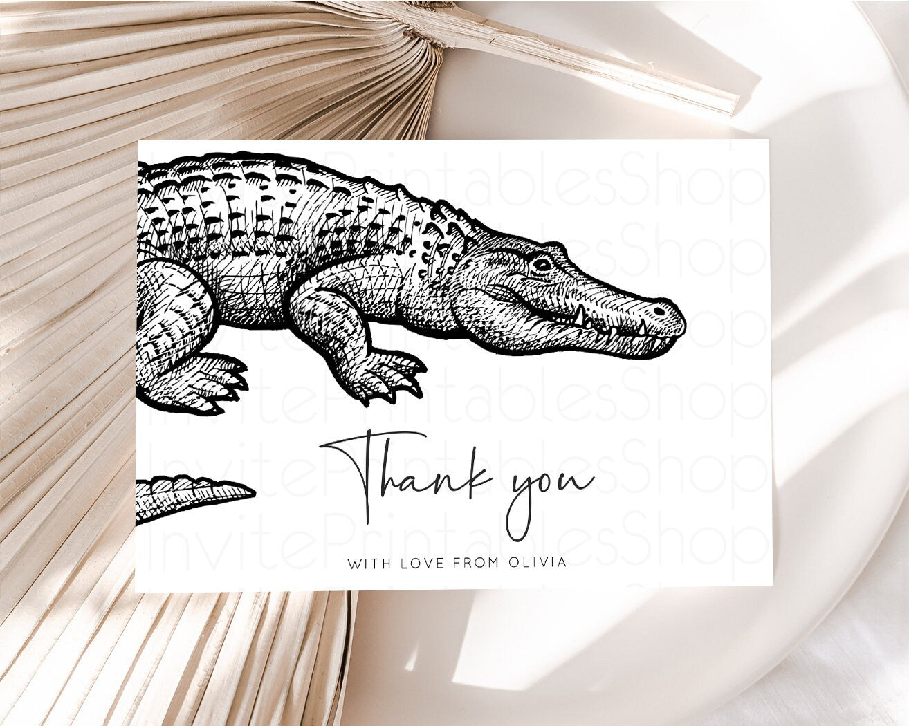 Alligator Thank You Card Simple Crocodile Wild One Safari Jungle Zoo Foldable Card Tent Flat Postcard Detail Insert Card Birthday t270