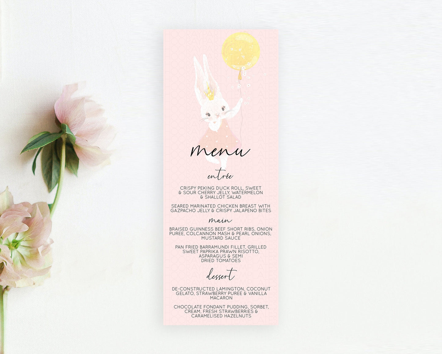 Editable Bunny Menu Bunny Balloon Menu Template Colorful Pastel Confetti Tab