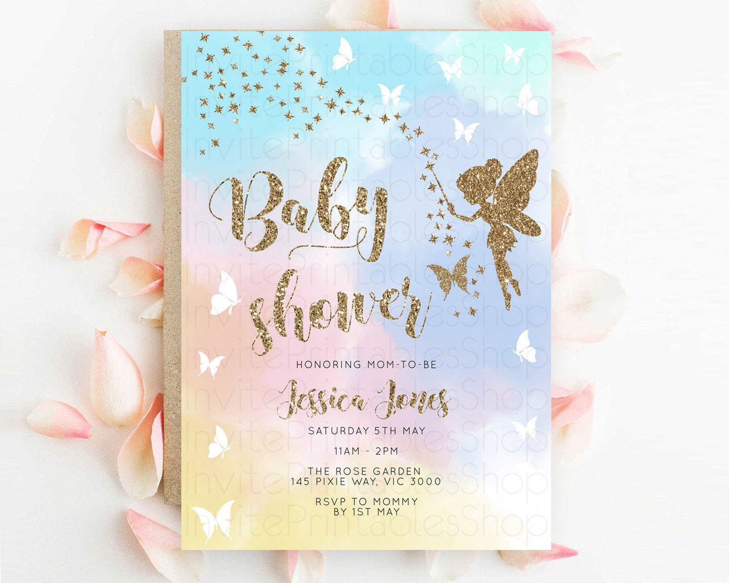 Fairy Baby Shower Invitation Pastel Fairy Invites Fairy Tea Party Fairy Garden Theme Secret Garden Enchanted Garden Floral Butterfly D10894