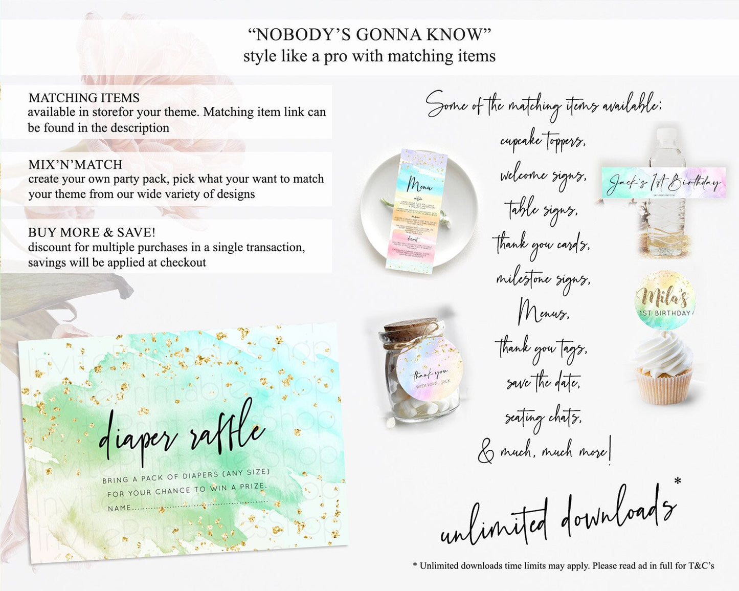 Green Diaper Raffle Card Green Watercolor Diaper Raffle Insert Pastel Green Baby Shower Diaper Ticket Splash Green Raffle Game D10170