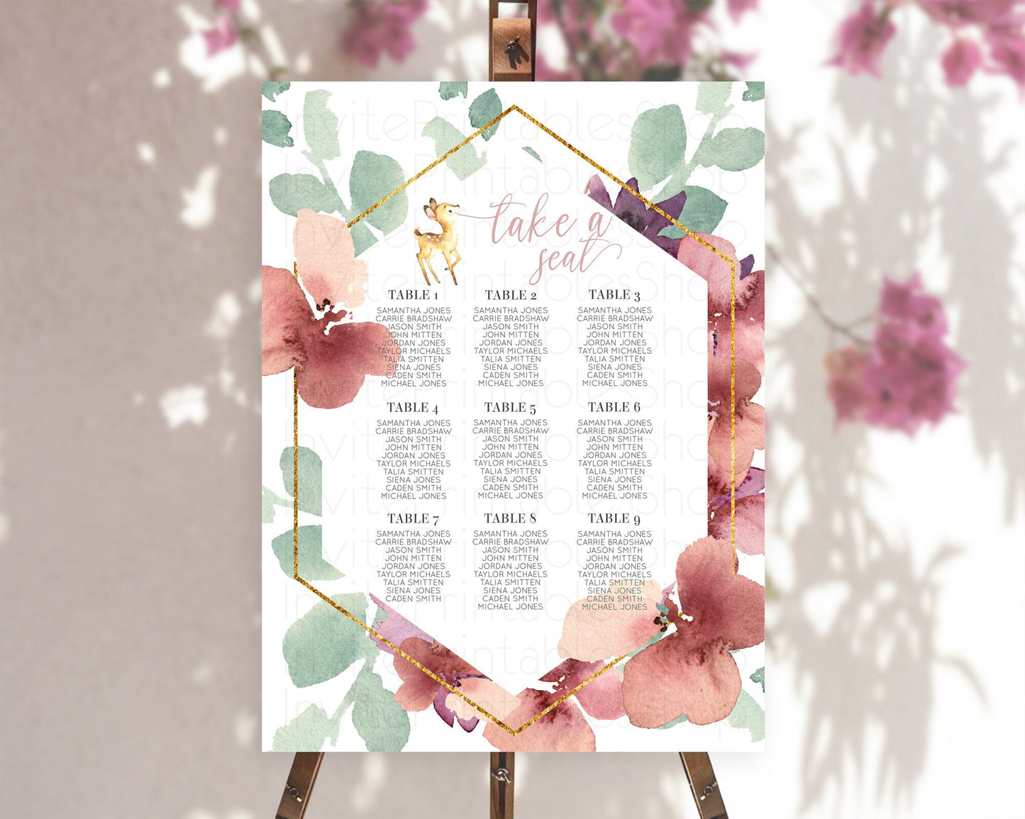 Fawn Seating Chart Deer Seating Chart Enchanted Forest Party Butterfly Pastel Flowers Whimsical Seating Chart Woodland Seating Sign D10915