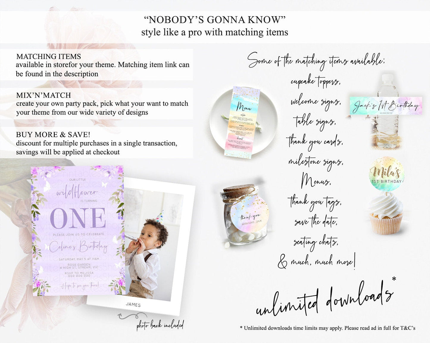 Secret Garden Invitation Wildflower Birthday Invitation Pastel Flowers Invite Enchanted Garden Boho Floral 3rd 2nd First Birthday D10719