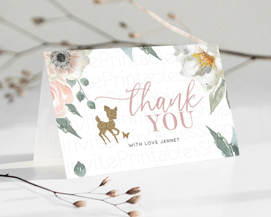 Editable Fawn Thank You Deer Thank You Card Pastel Floral Deer Birthday Than