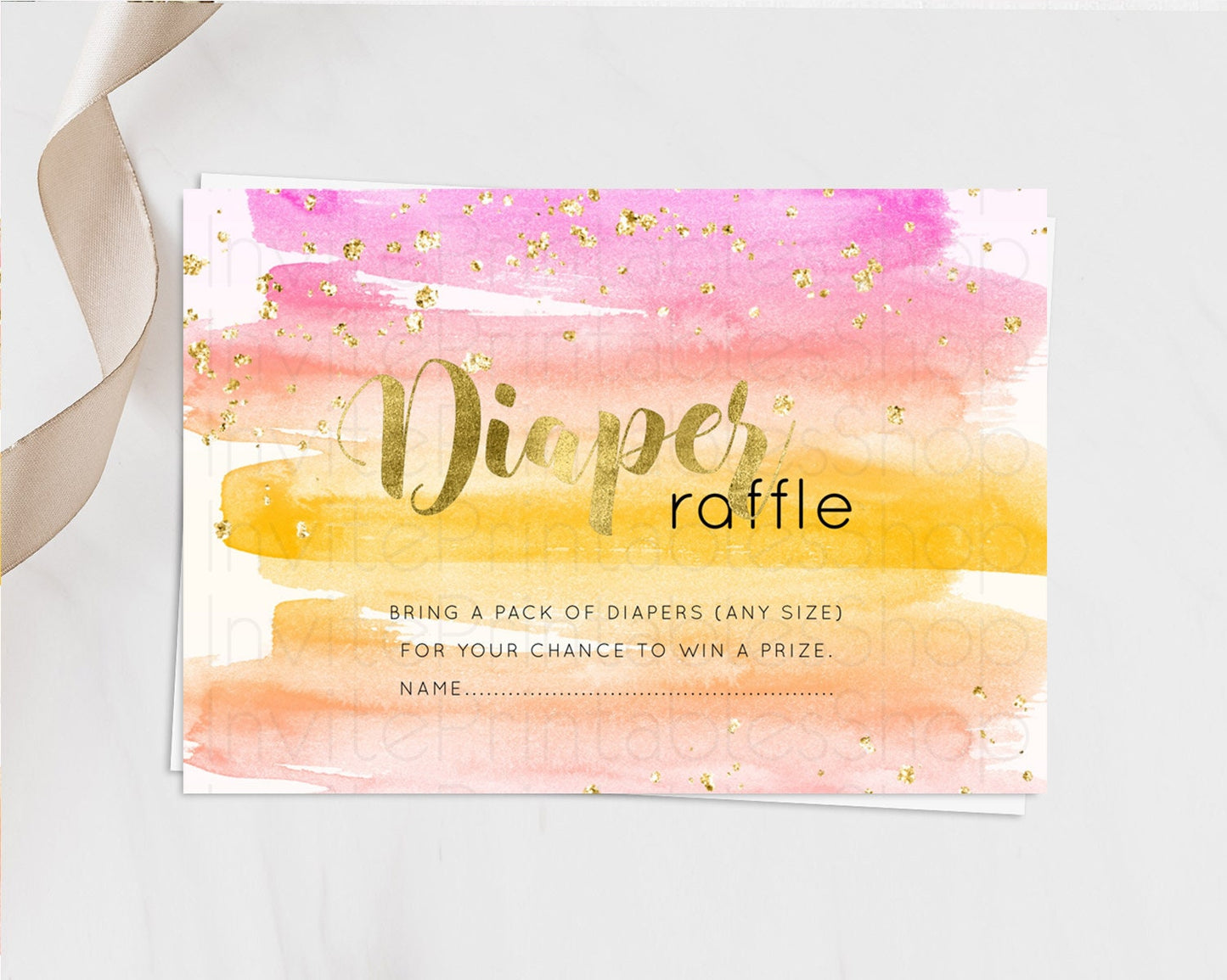 Pastel Diaper Raffle Card Pastel Rainbow Diaper Raffle Insert Colorful Ombre Watercolor Diaper Ticket Confetti Glitter Raffle Game D10520