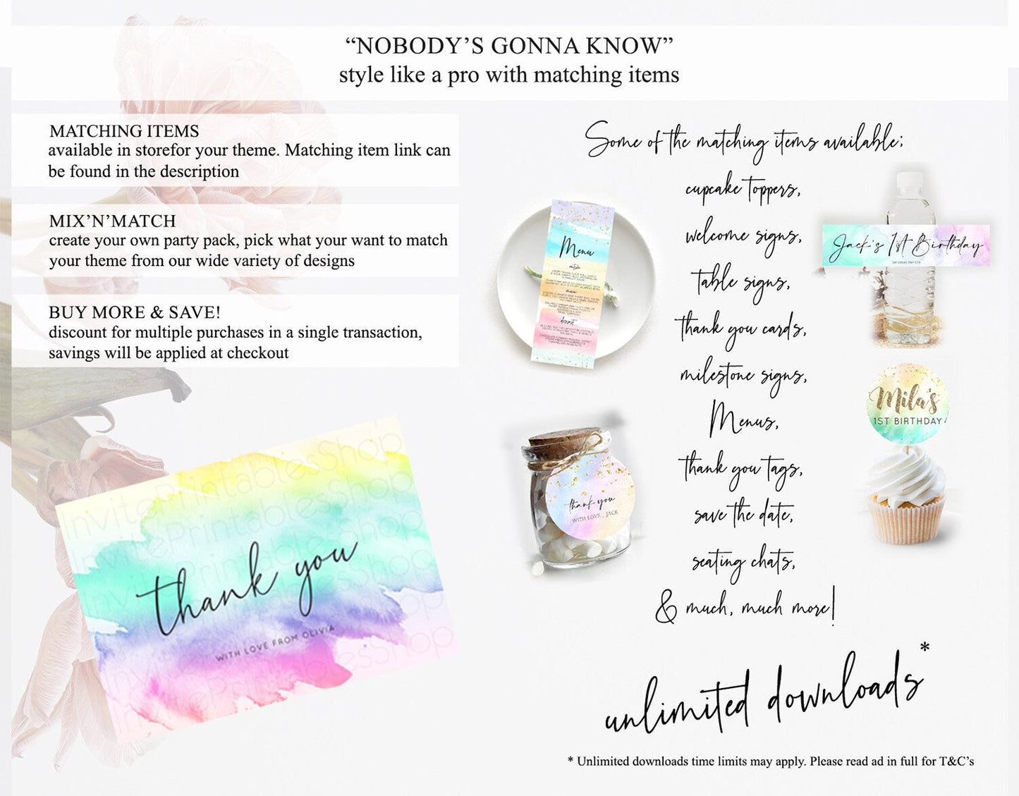 Pastel Thank You Rainbow Thank You Card Colorful Pastel Birthday Thank You Card Confetti Watercolor Pastel Teacher Thank You Cards D10231