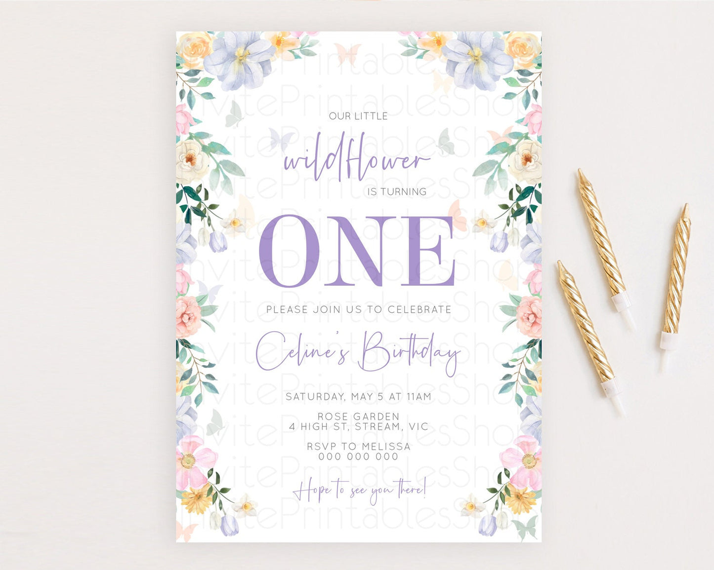 Secret Garden Invitation Wildflower Birthday Invitation Pastel Flowers Invite Enchanted Garden Boho Floral 3rd 2nd First Birthday D10472