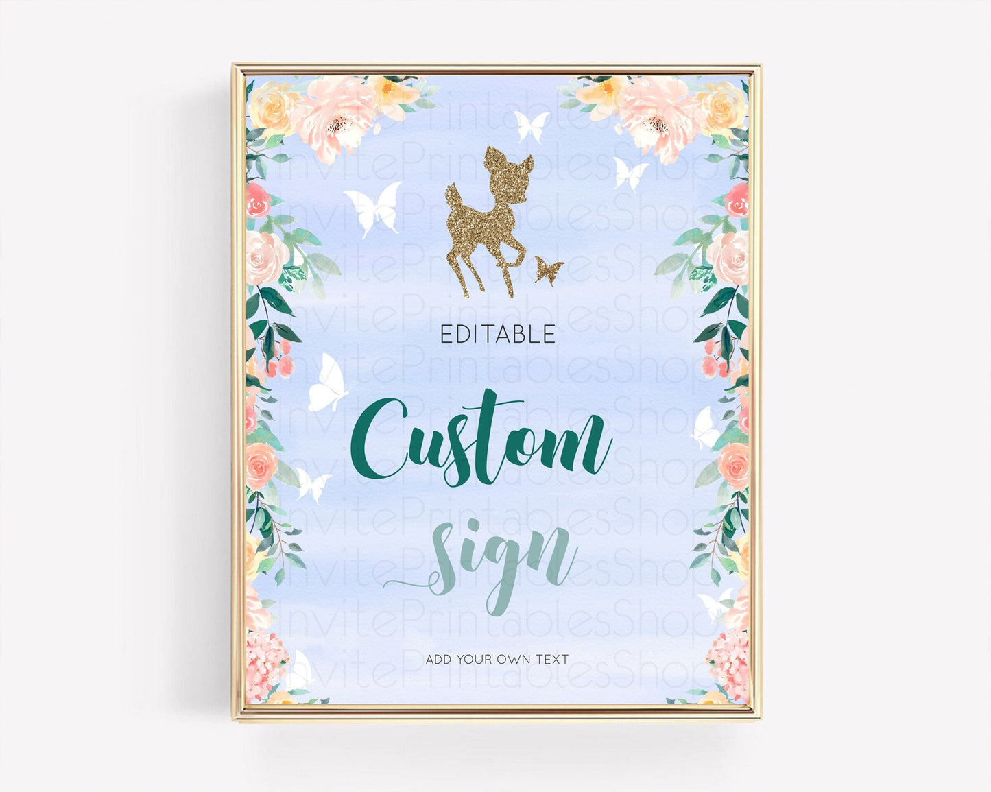 Fawn Deer Sign Pastel Floral Deer Table Sign Decor Enchanted Forest Butterfly Party 1st Birthday Baptism Baby Shower Bridal Shower D10875