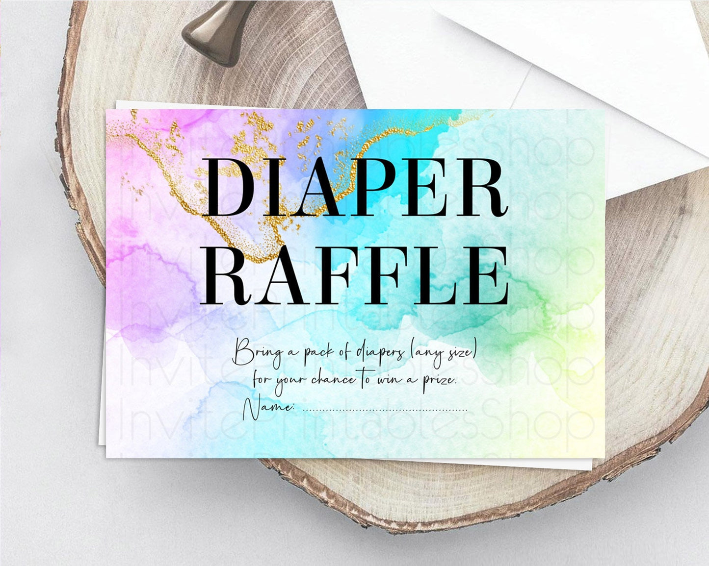 Pastel Diaper Raffle Card Pastel Rainbow Diaper Raffle Insert Colorful Ombre Watercolor Diaper Ticket Confetti Glitter Raffle Game D10393