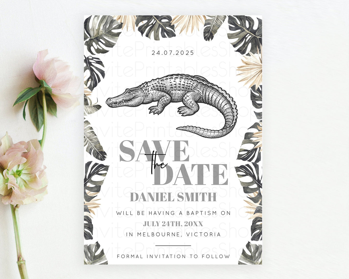 Croc Gator Save The Date Template Croc Gator Party Save The Date Safari Adventure Croc Gator Minimal Theme 1st Birthday Baptism D10830