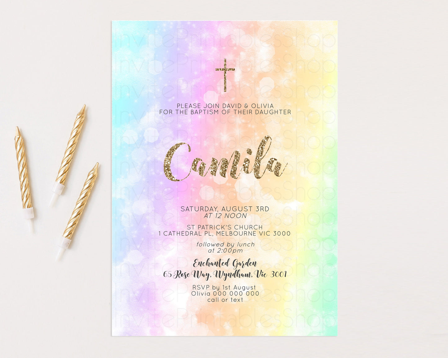 Editable Pastel Baptism Invitation Rainbow Christening Invitation Holy Commu